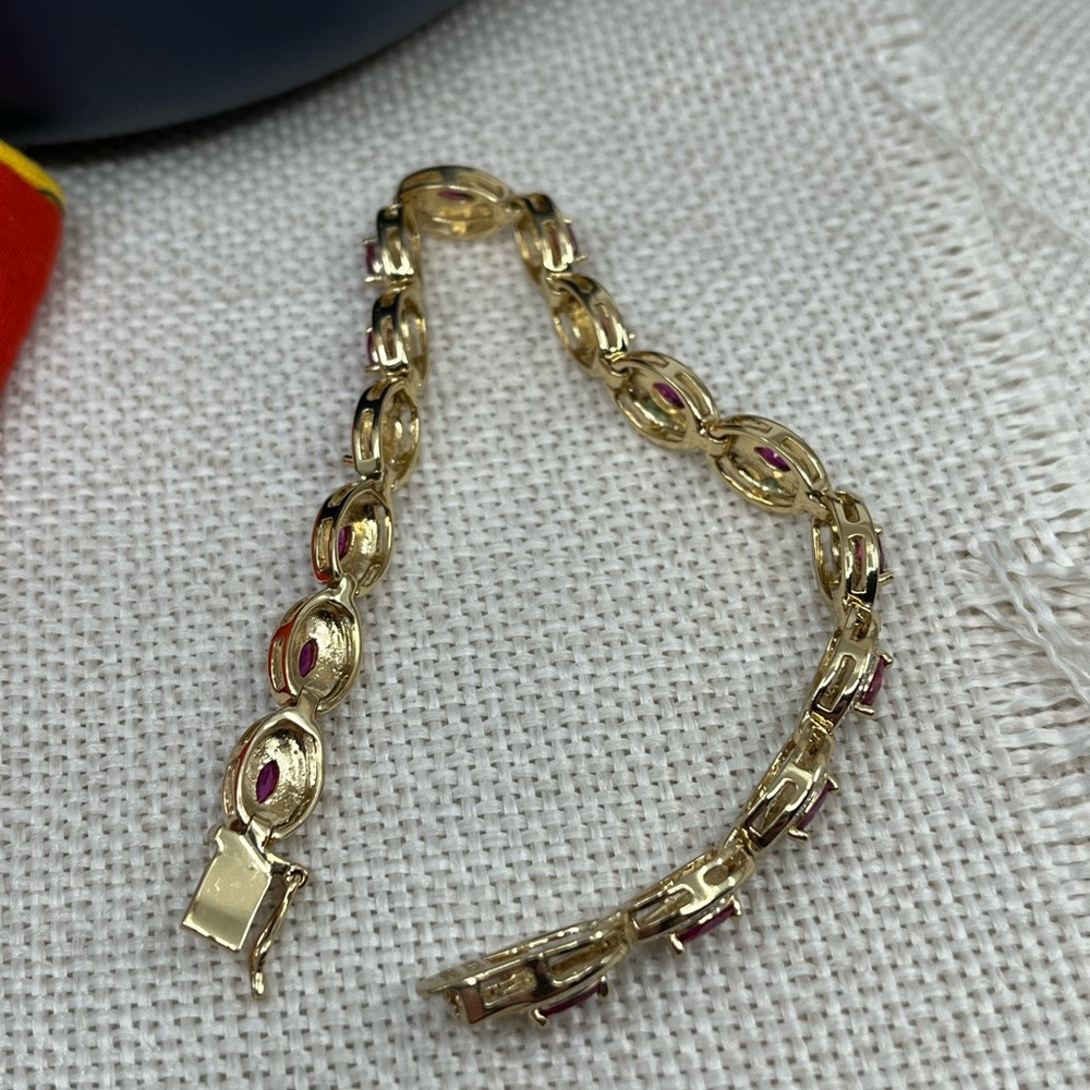 Vintage Gold-Over-Sterling Ruby & Diamond Accent Bracelet - 7.25” - Picture 8 of 17